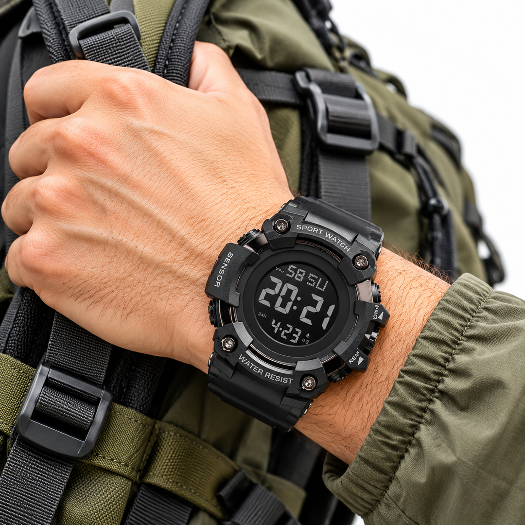 Rugged Digital Sport Watch with Shockproof Resin Case Bowlift