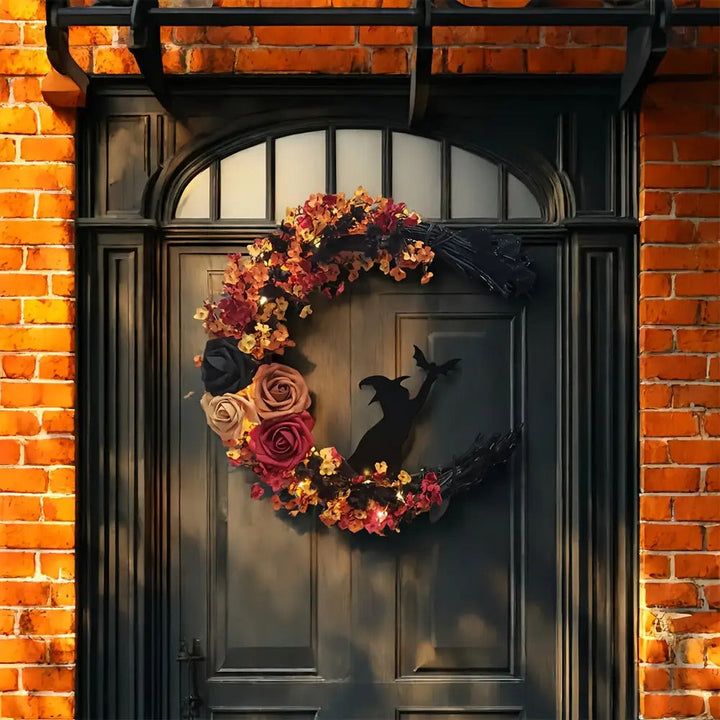 BowLift | Halloween Rustic Witch Floral Wreath | Crescent Moon Door Decor