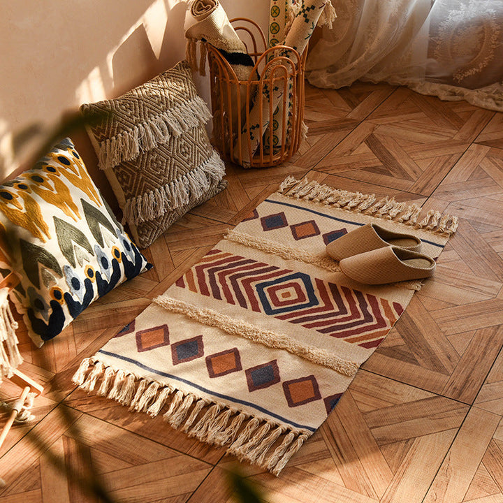 BowLift | Minimalist Cotton and Linen Tassel Woven Floor Mat