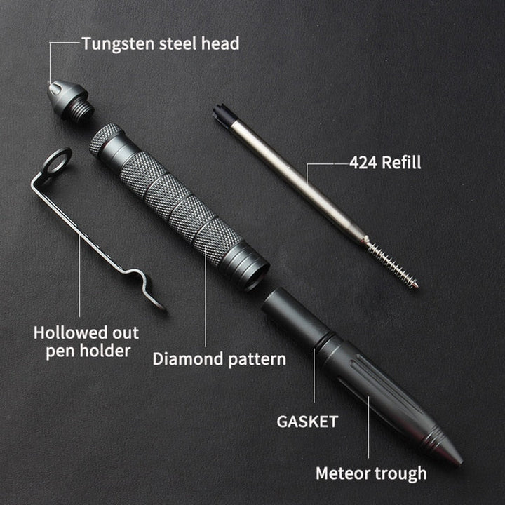 Tactical Survival Pen with Glass-Breaker Tip and Stainless Steel Handle