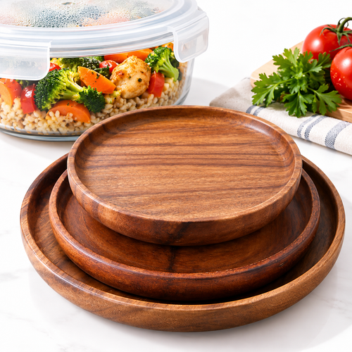 Hand-Carved Solid Walnut Round Serving Platter Bowlift