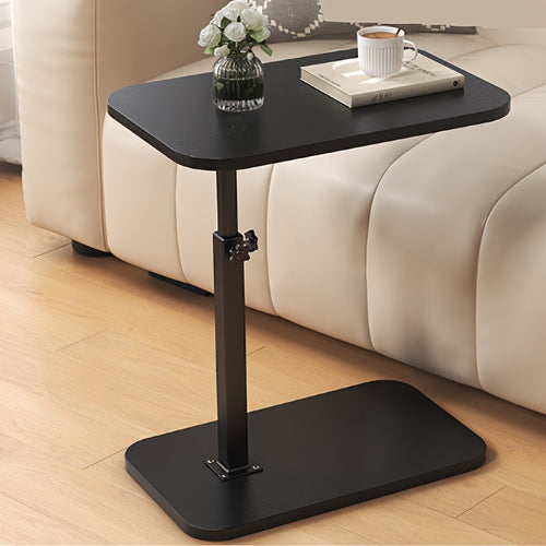 Adjustable Side Table with Natural Wood-Finish Top and Metal Frame for Sofa or Bed