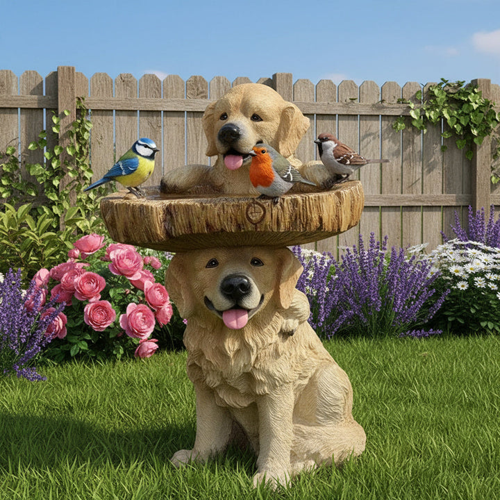 BowLift | Golden Retriever Puppy Bird Bath Garden Statue