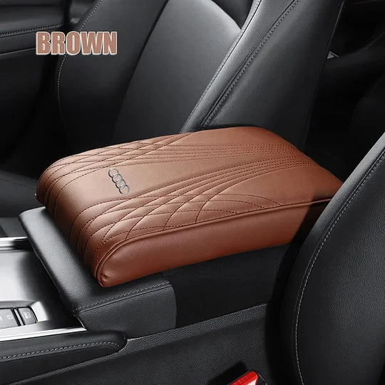 Armrest height cushion for the car – faux leather cover for the center console, with logo selection