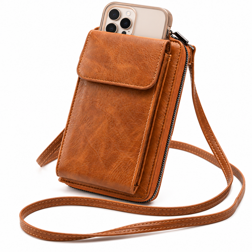 Vertical Leather-Look Phone Crossbody Bag with Card Organizer and Adjustable Strap Bowlift