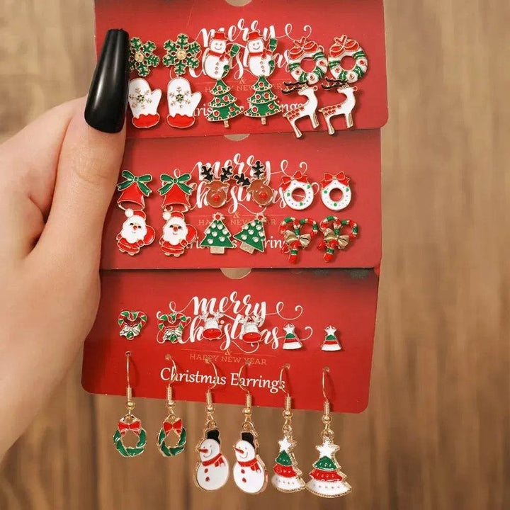 BowLift | Christmas Stud Combination Suit Snowflake Elk Earrings