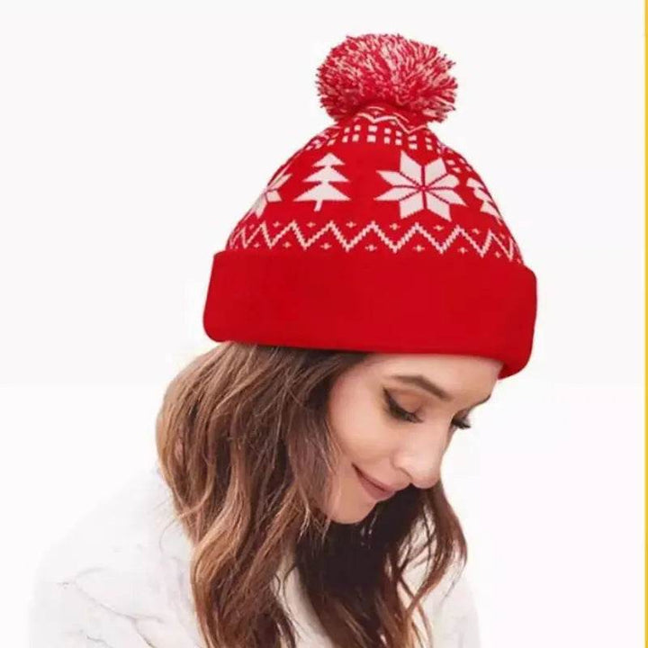 BowLift | Jacquard Christmas Fluffy Ball Cap Thermal Head Cover Knitted Hat