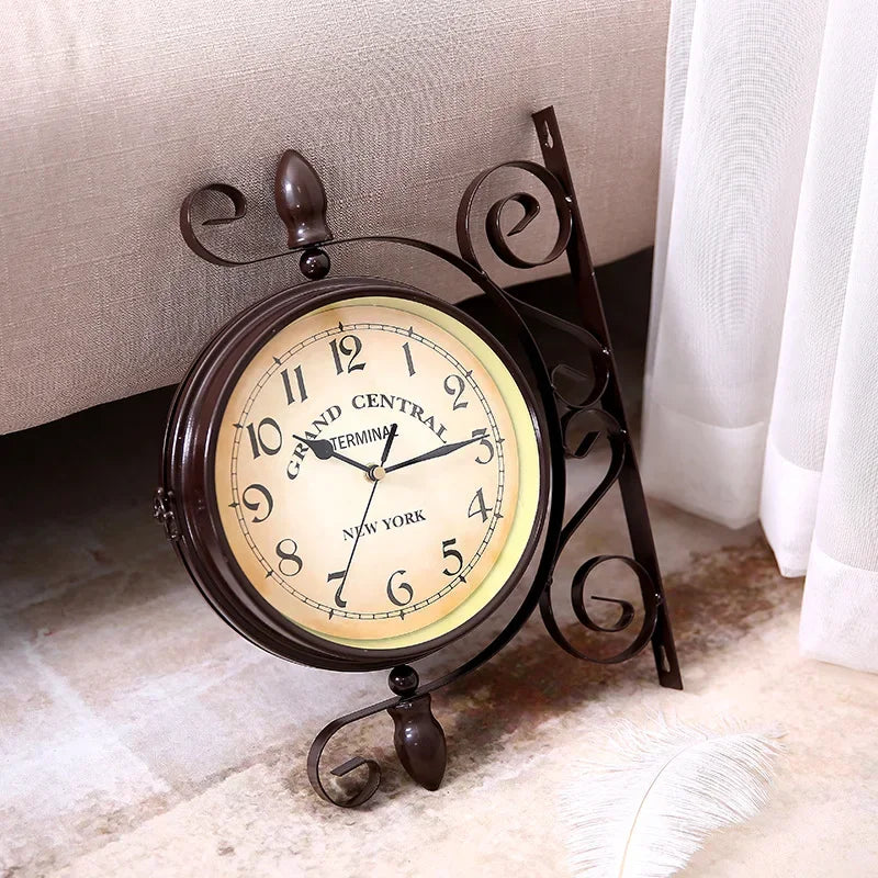 BowLift | Vintage Brown Double-Sided Hanging Wall Clock