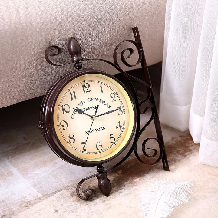 BowLift | Vintage Brown Double-Sided Hanging Wall Clock
