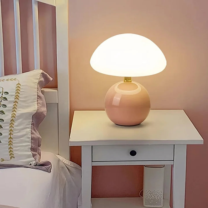 BowLift | Bedside Lamp Ceramic Base Mushroom Shade Light