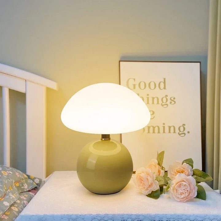 BowLift | Bedside Lamp Ceramic Base Mushroom Shade Light
