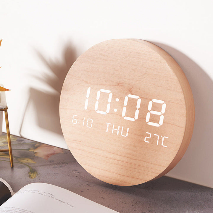 BowLift | LED Wooden Wall Clock with Temperature Display, Silent Nordic Style