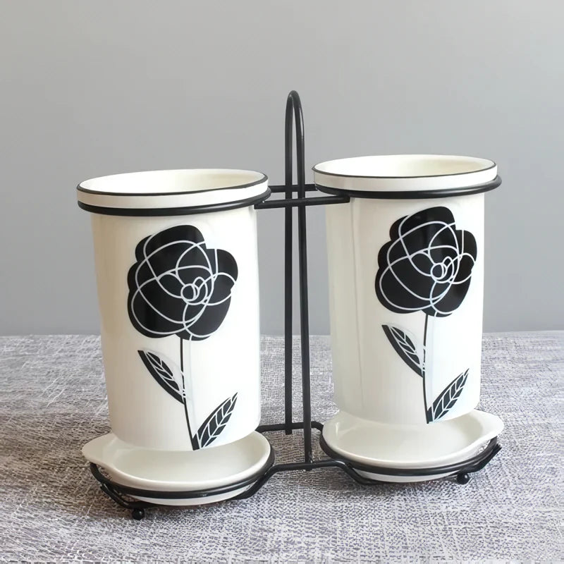 BowLift | Ceramic Chopsticks and Utensil Storage Set with Drainage Rack