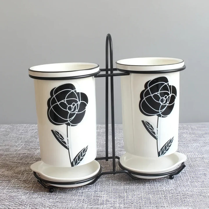 BowLift | Ceramic Chopsticks and Utensil Storage Set with Drainage Rack