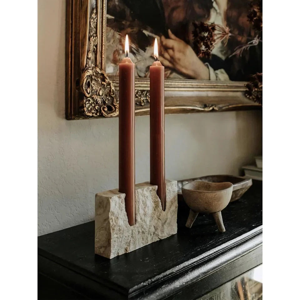 BowLift | Vintage Travertine Stone Taper Candle Holder