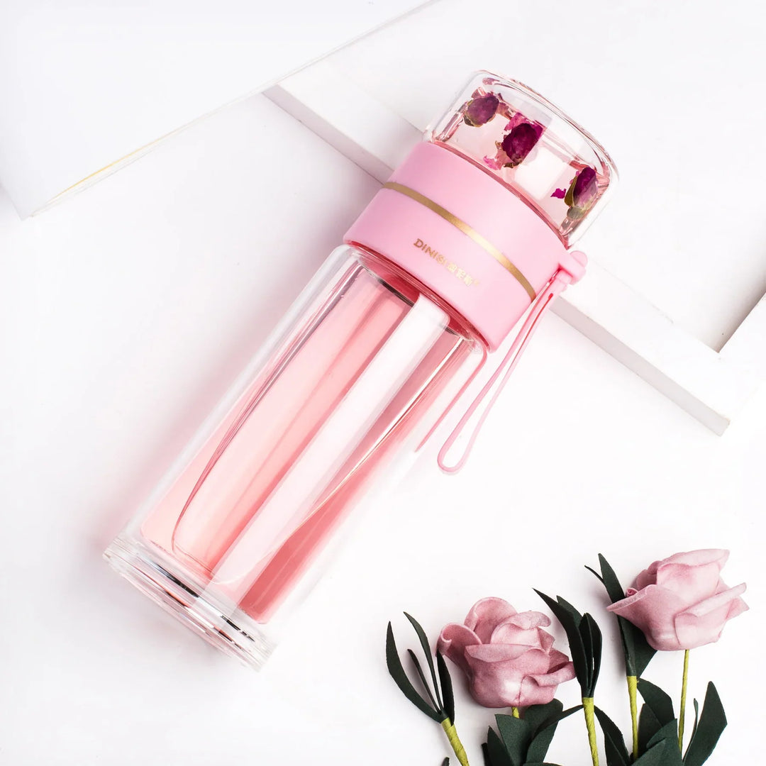 BowLift | Double-walled glass bottle with tea strainer and infuser