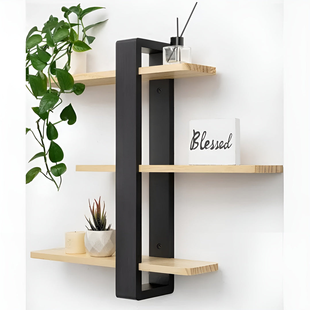 BowLift | NordWood Wall Shelf | Solid Pine | 3 Levels | Space-saving & Decorative | Natural Wood