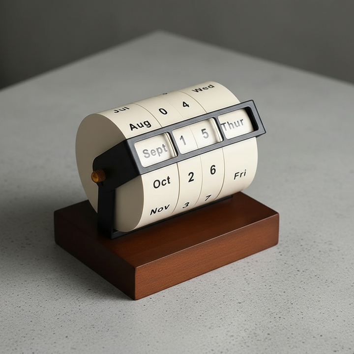 BowLift | Mid-Century Rotating Wooden Perpetual Desk Calendar