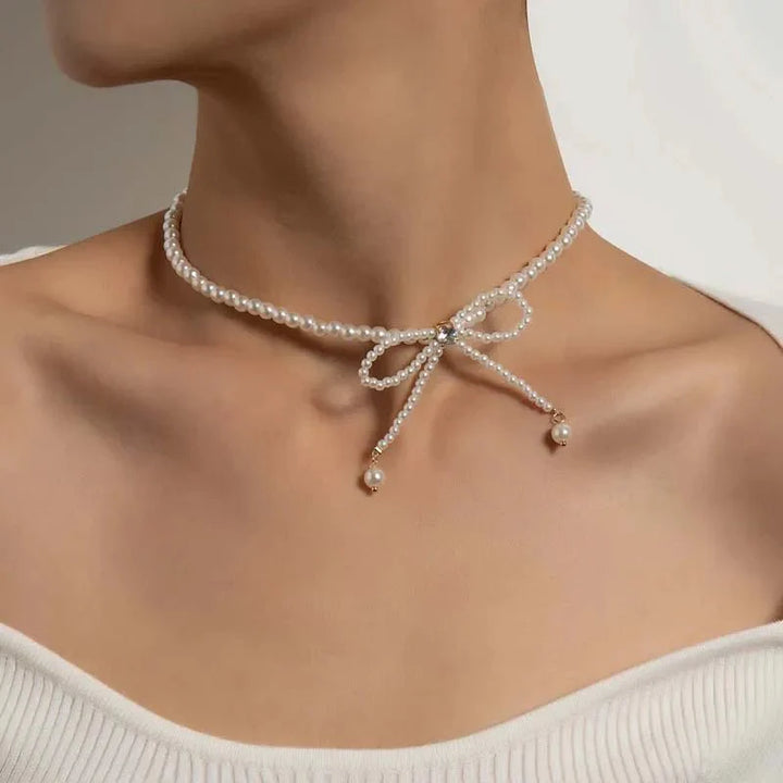 BowLift | Dainty Beaded Pearl Bow Choker Necklace