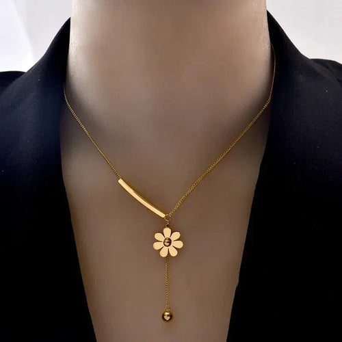 BowLift | Dainty Floral Bar Dangle Necklace