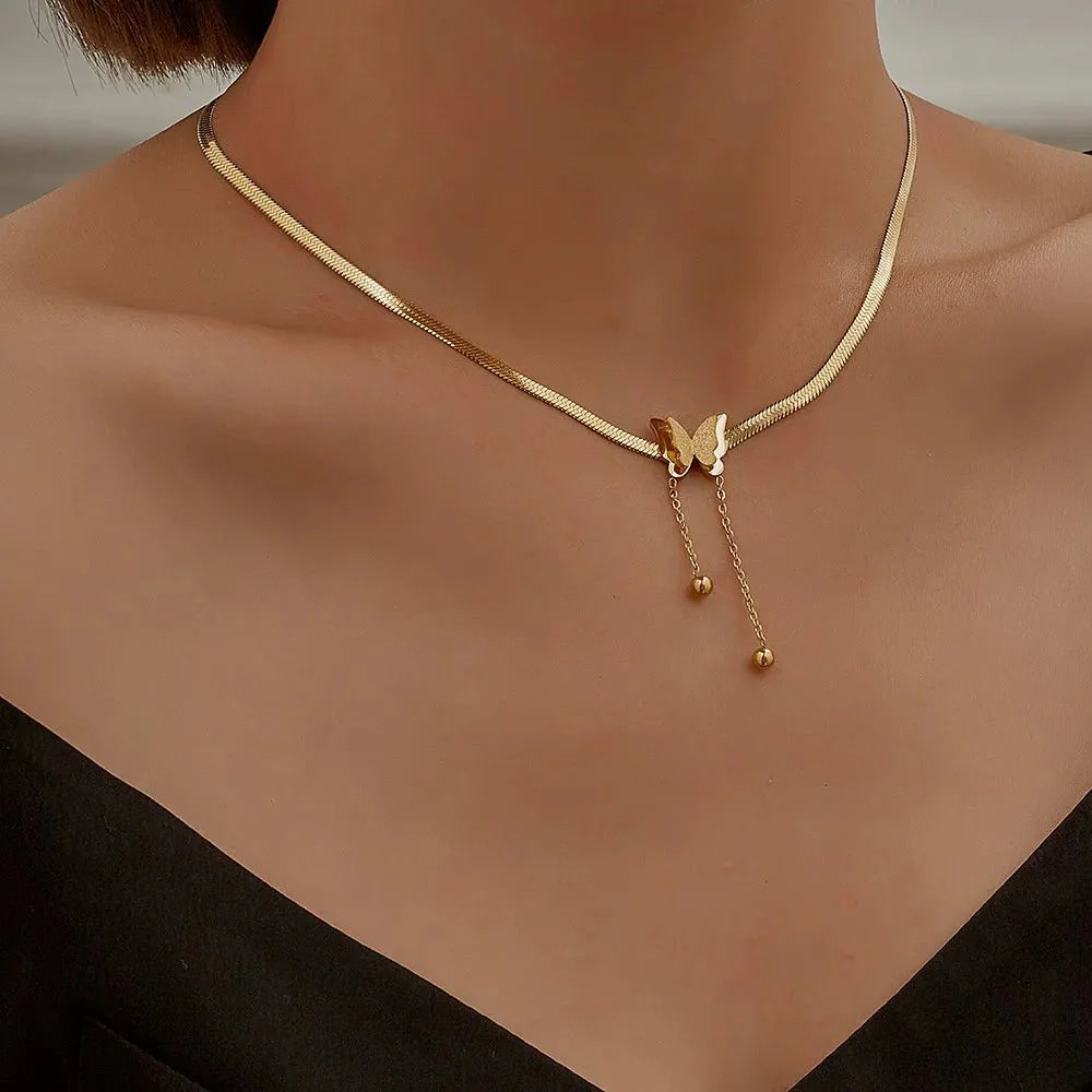 BowLift | Dainty Herringbone Butterfly Dangle Necklace