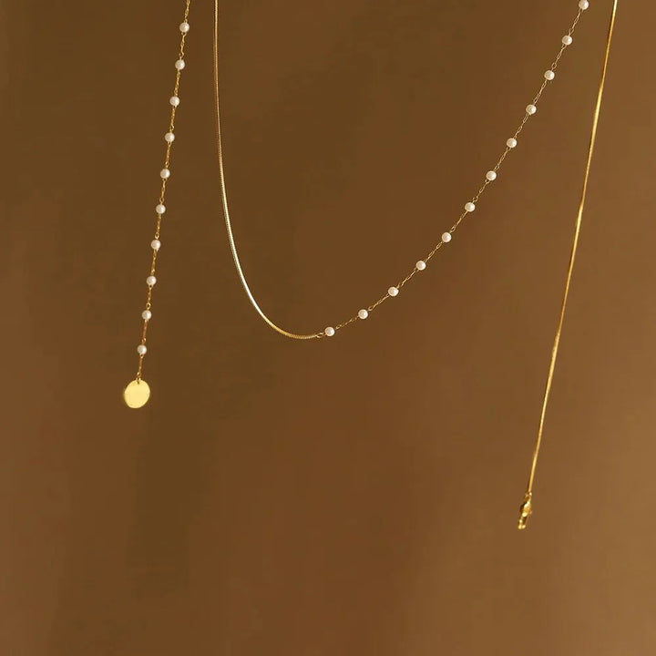 BowLift | Dainty Layered Pearl Accented Herringbone Necklace