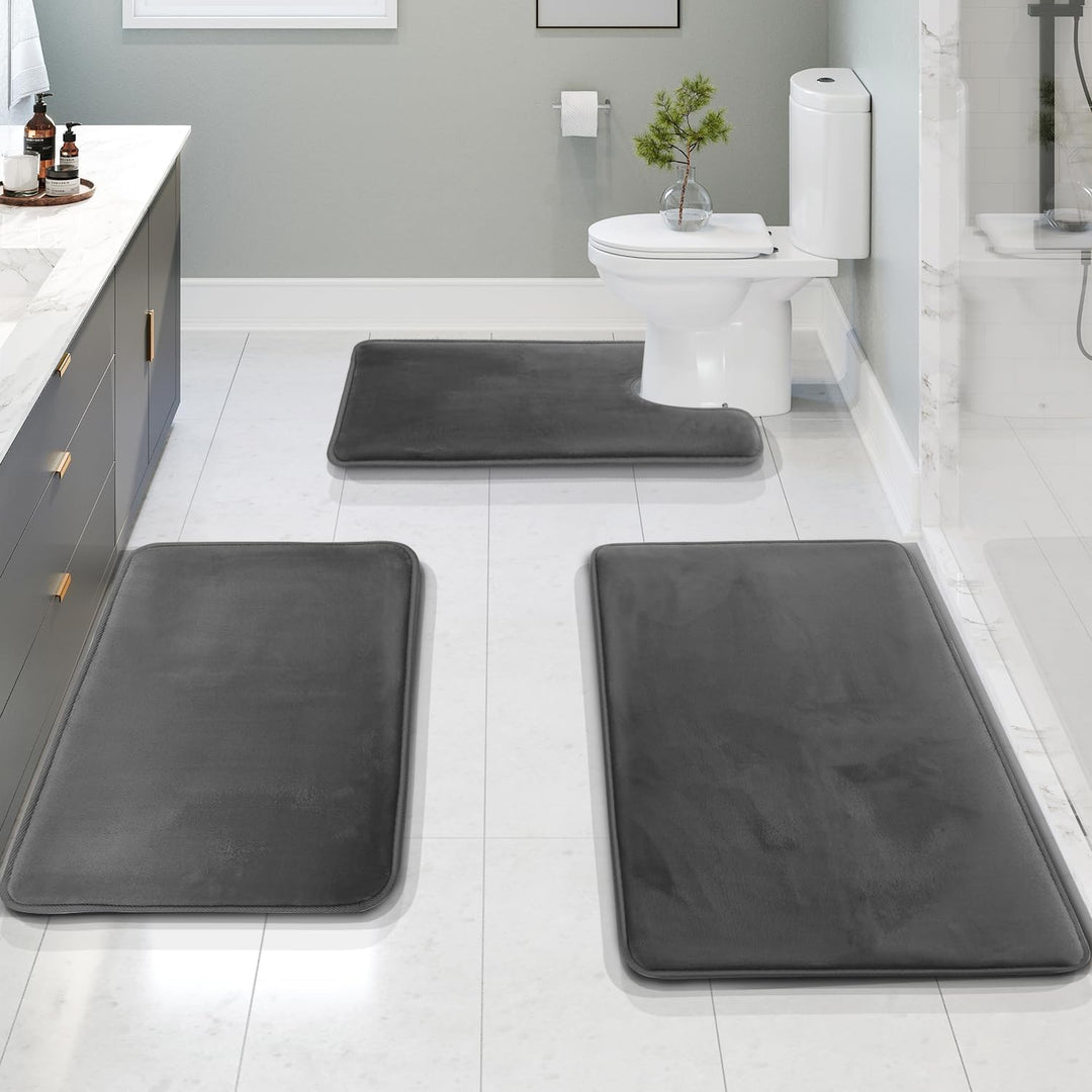 BowLift | VelvaLuxe 3-piece Memoryfoam Bath Mat Set – Non-slip, Absorbent and Washable
