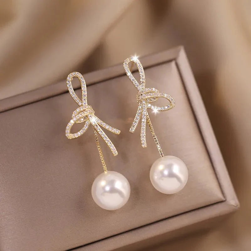 BowLift | Dazzling Bowknot Pearl Drop Earrings