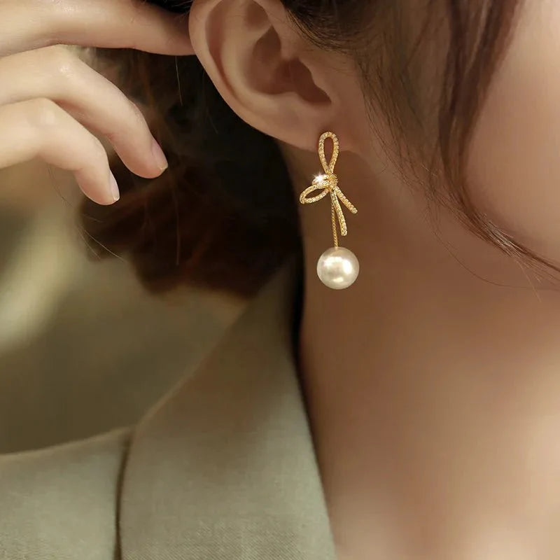 BowLift | Dazzling Bowknot Pearl Drop Earrings