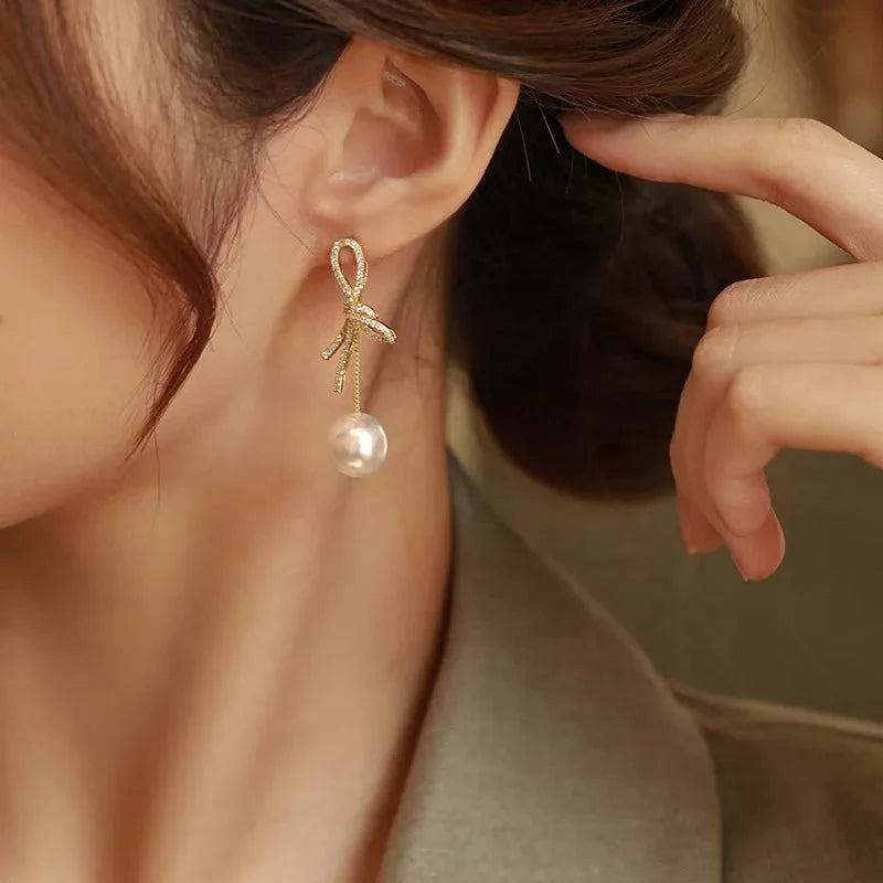 BowLift | Dazzling Bowknot Pearl Drop Earrings
