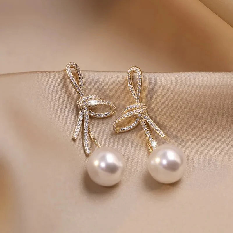 BowLift | Dazzling Bowknot Pearl Drop Earrings