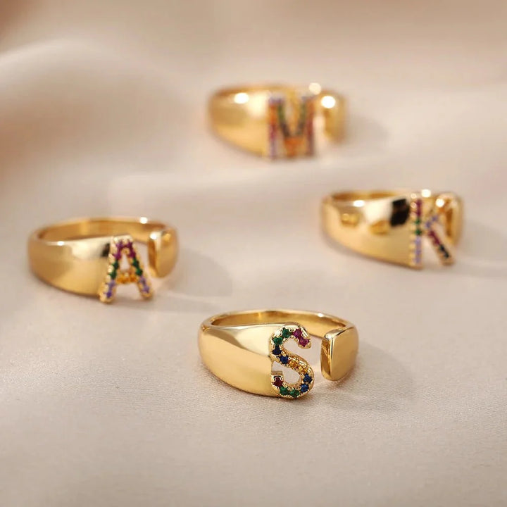 BowLift | Dazzling Rainbow Custom Letter Initial Rings