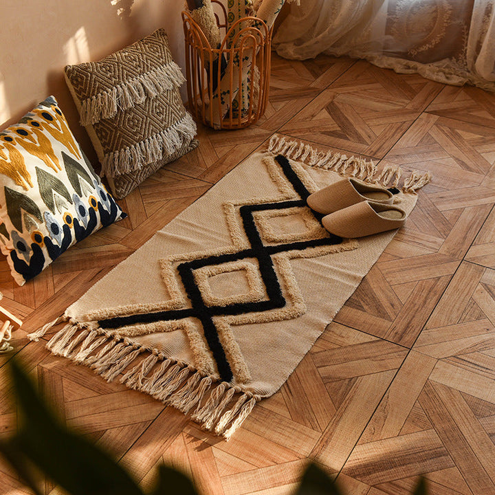 BowLift | Minimalist Cotton and Linen Tassel Woven Floor Mat