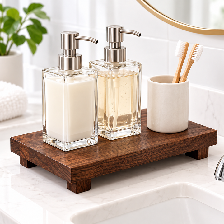 Elevated Solid Wood Bathroom Counter Tray Riser Bowlift