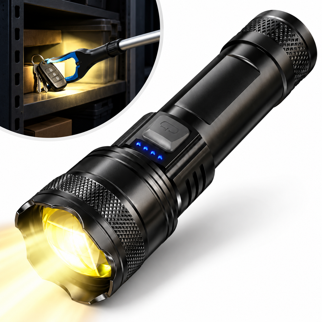 USB-C Rechargeable Tactical Zoom LED Flashlight with Built-in Battery Bowlift