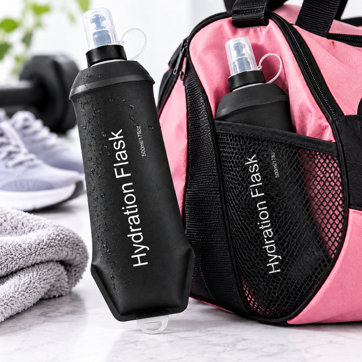 Collapsible Soft Silicone Hydration Flask with Flip Straw Nozzle and Carry Loop Bowlift