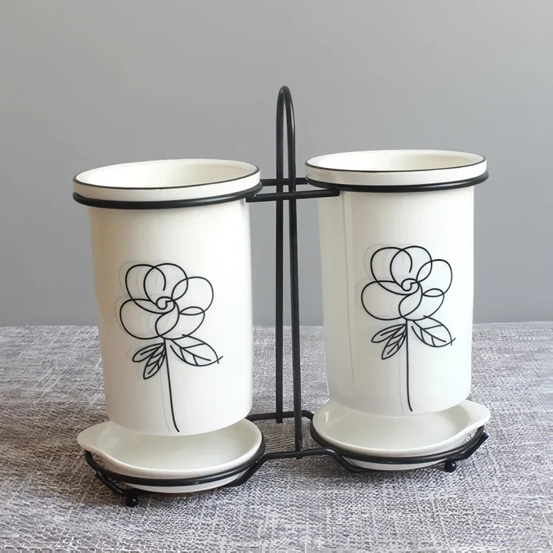BowLift | Ceramic Chopsticks and Utensil Storage Set with Drainage Rack