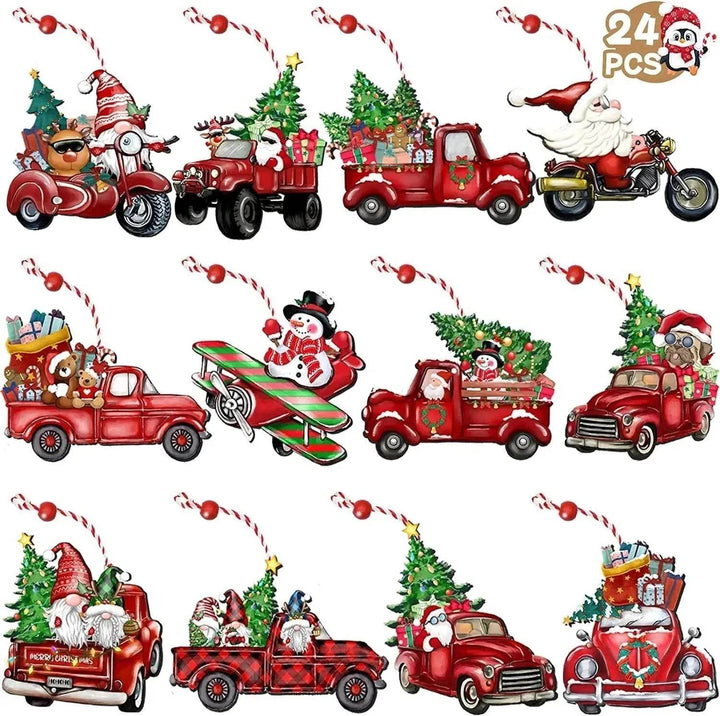 BowLift | 24 PCs Christmas Wooden Hanging Ornaments