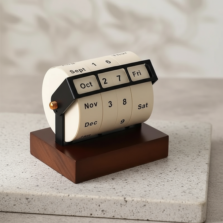 BowLift | Mid-Century Rotating Wooden Perpetual Desk Calendar