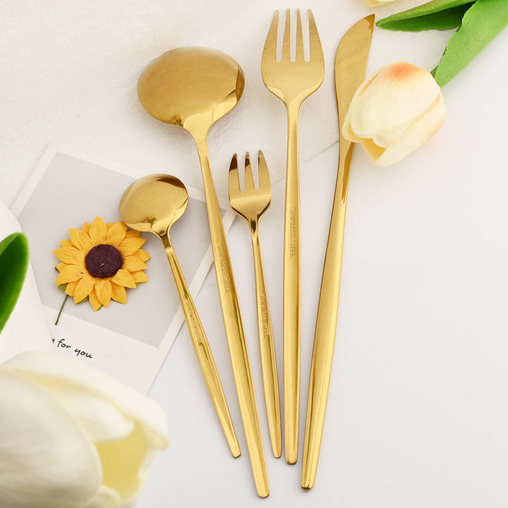 Stainless Steel Premium Dinnerware Set - Includes Steak Knife, Fork, Coffee Spoon, Teaspoon and Flatware Bowlift
