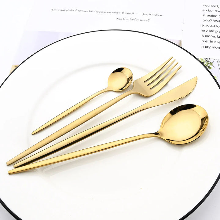 Stainless Steel Premium Dinnerware Set - Includes Steak Knife, Fork, Coffee Spoon, Teaspoon and Flatware Bowlift