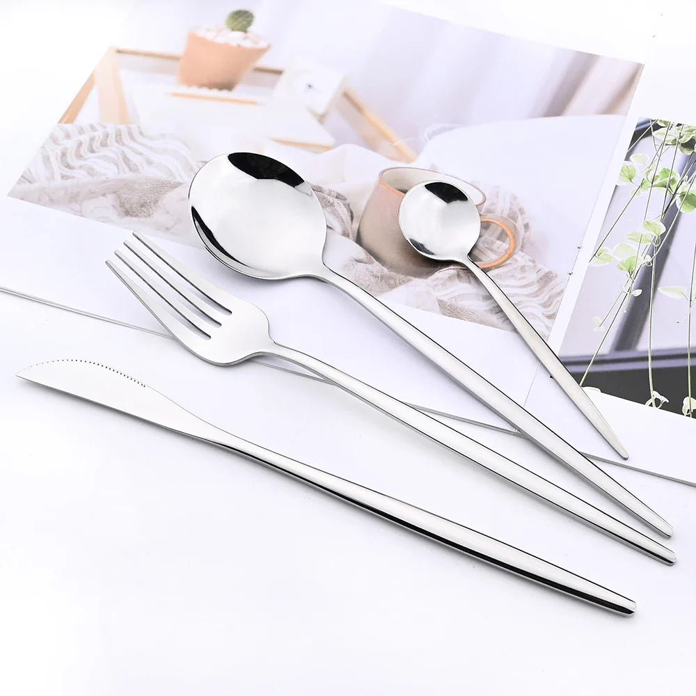 Stainless Steel Premium Dinnerware Set - Includes Steak Knife, Fork, Coffee Spoon, Teaspoon and Flatware Bowlift