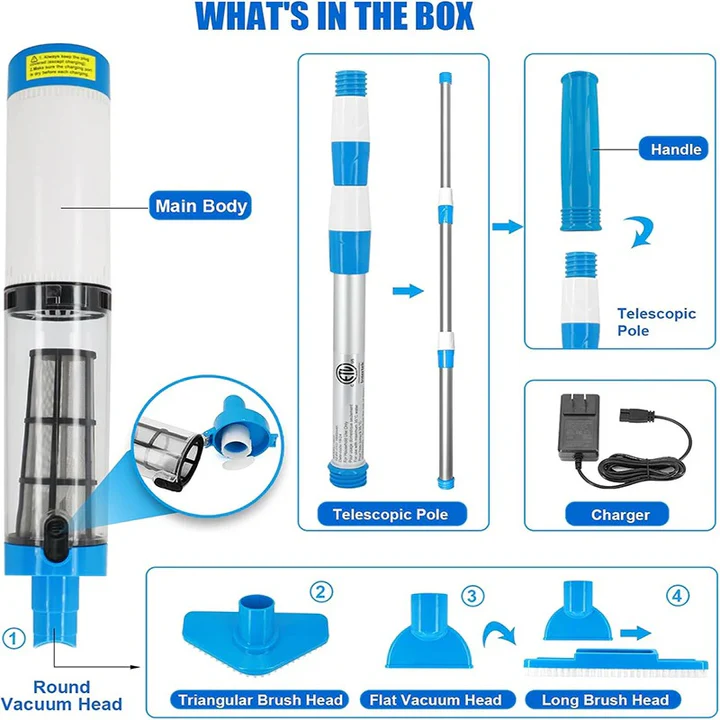 BowLift | 3 in 1 Cordless Rechargeable Pool Vacuum Cleaner