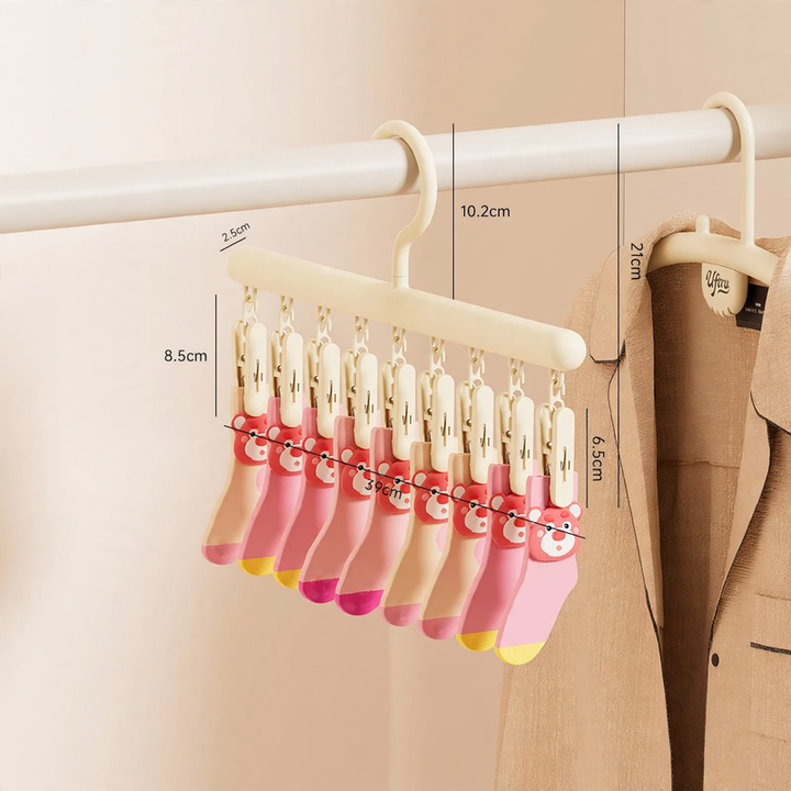 Clothes drying rack with suction cup and 24 clips