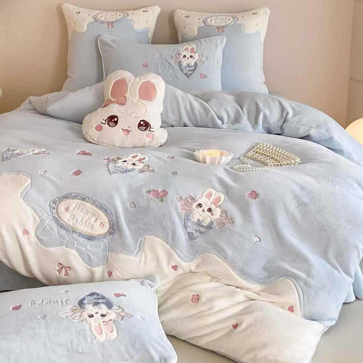 Bedding set 4-piece, milk fleece, cartoon pattern