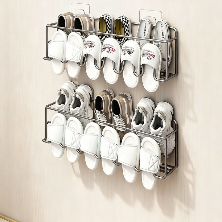Wall-mounted shoe shelf without drilling