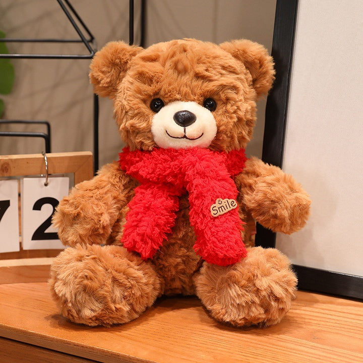 Large plush teddy bear with silk ribbon