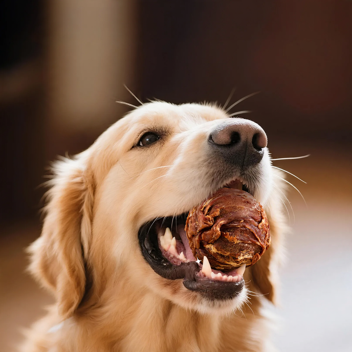 Dog snack with egg yolk core, training reward