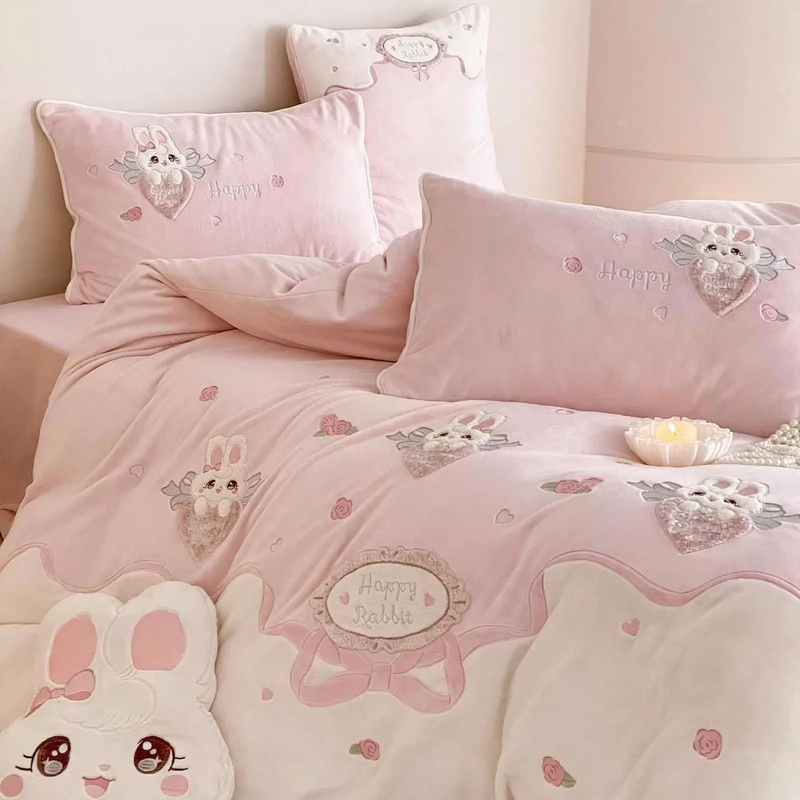 Bedding set 4-piece, milk fleece, cartoon pattern
