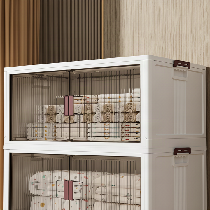 Foldable storage box made of plastic